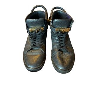 Buscemi Black Leather Sneakers with Gold Accents
